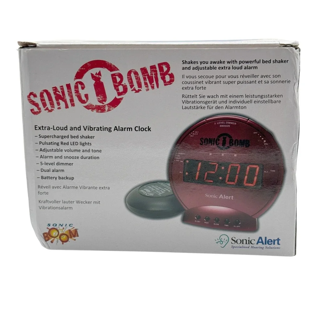 Sonic Bomb SBB500SST Turquoise Dual Alarm Clock Bed Shaker New Open Box